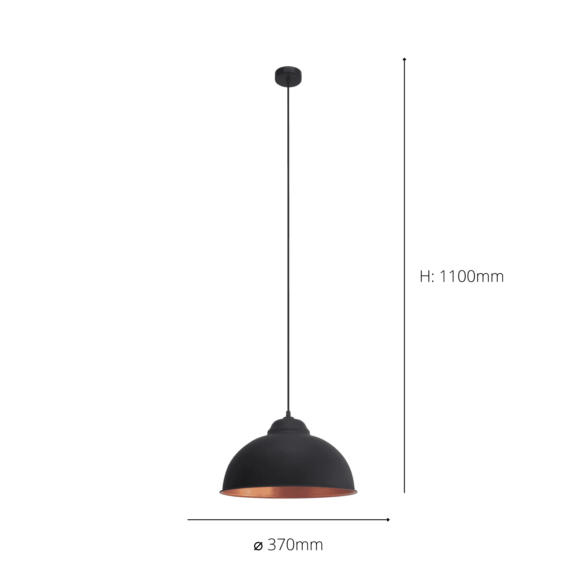 49247 Truro 2 Black/Copper Domed Pendant