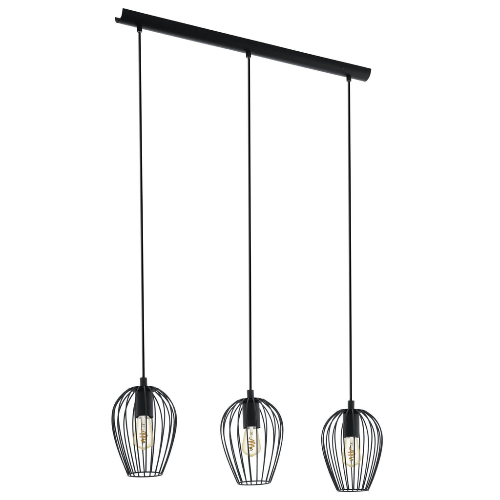 49478 Newtown Vintage 3-Light Pendant With Black Caged Shades
