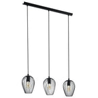 49478 Newtown Vintage 3-Light Pendant With Black Caged Shades