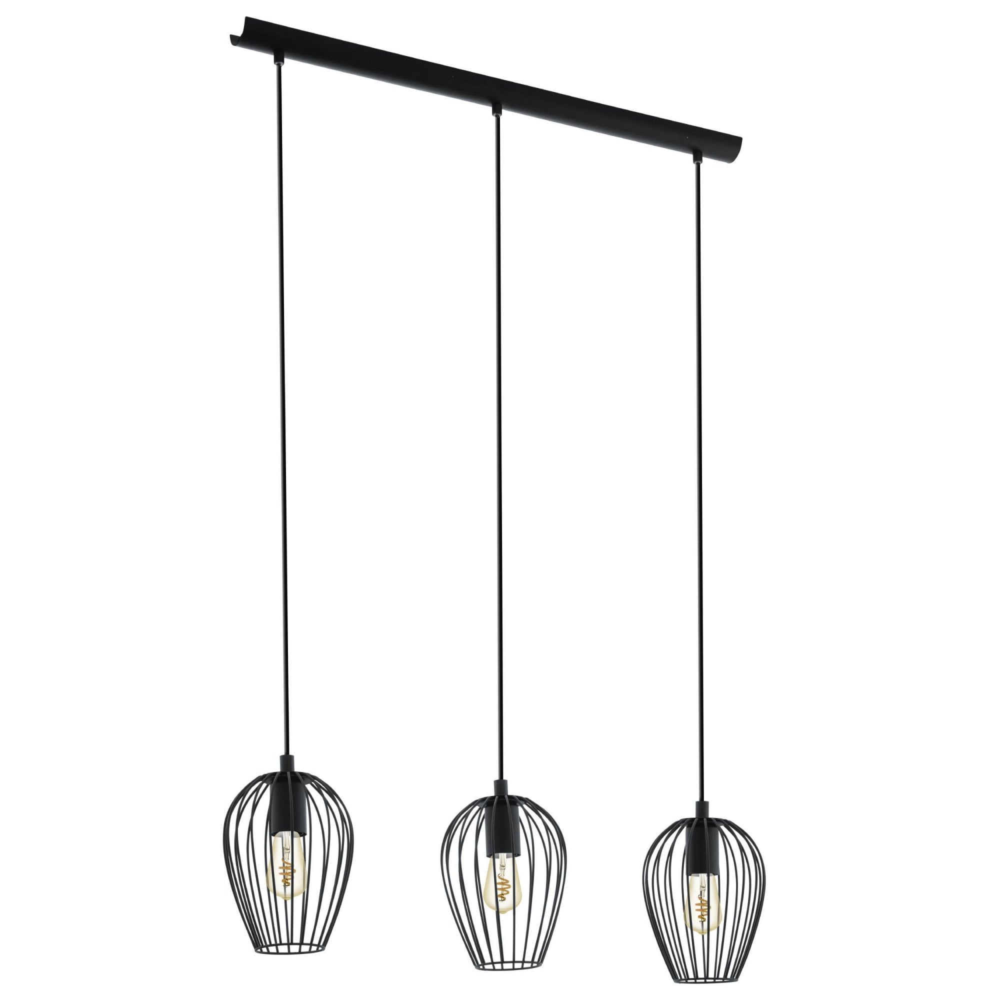 49478 Newtown Vintage 3-Light Pendant With Black Caged Shades