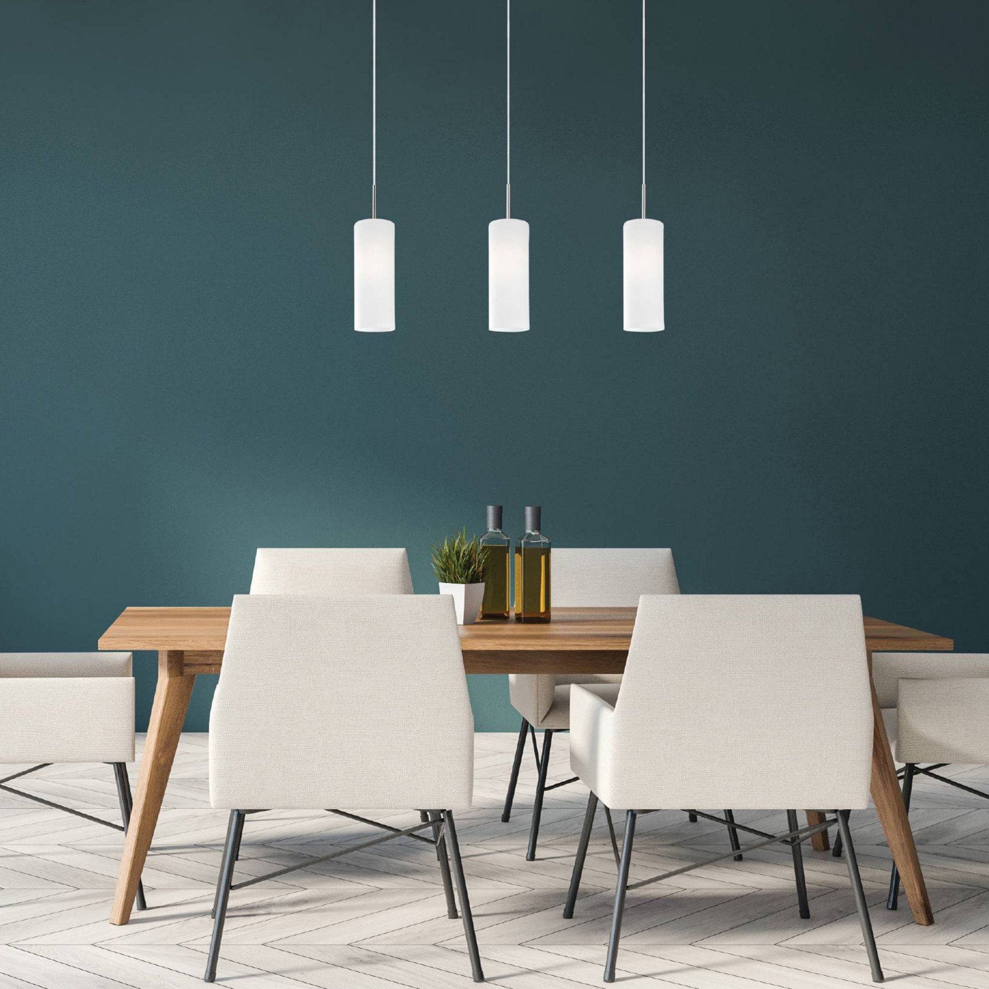 85978 TROY 3 Satin Nickel And White Glass And 3 Light Ceiling Pendant