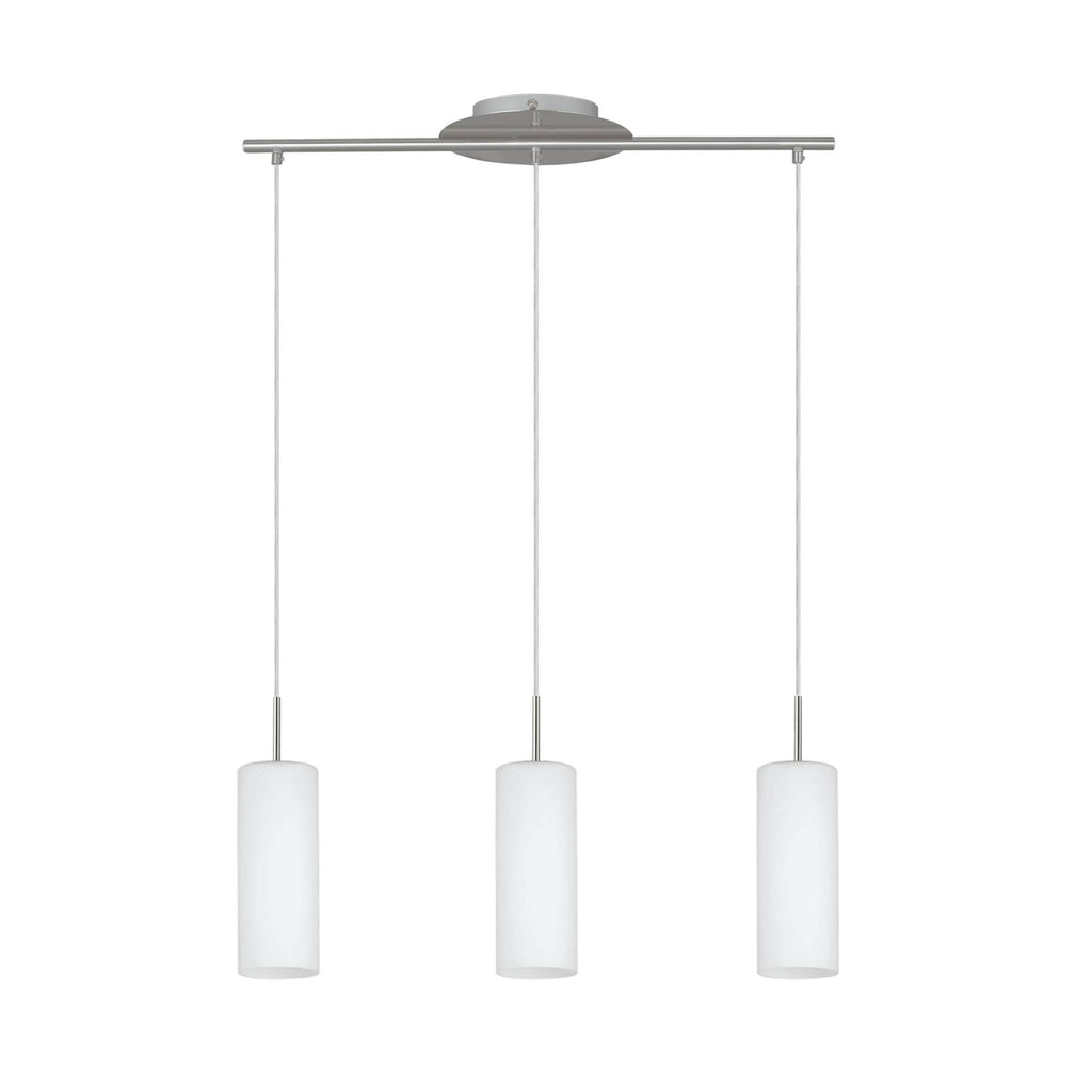 85978 TROY 3 Satin Nickel And White Glass And 3 Light Ceiling Pendant