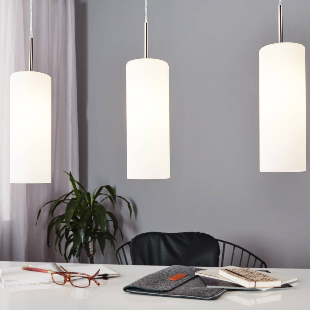85978 TROY 3 Satin Nickel And White Glass And 3 Light Ceiling Pendant