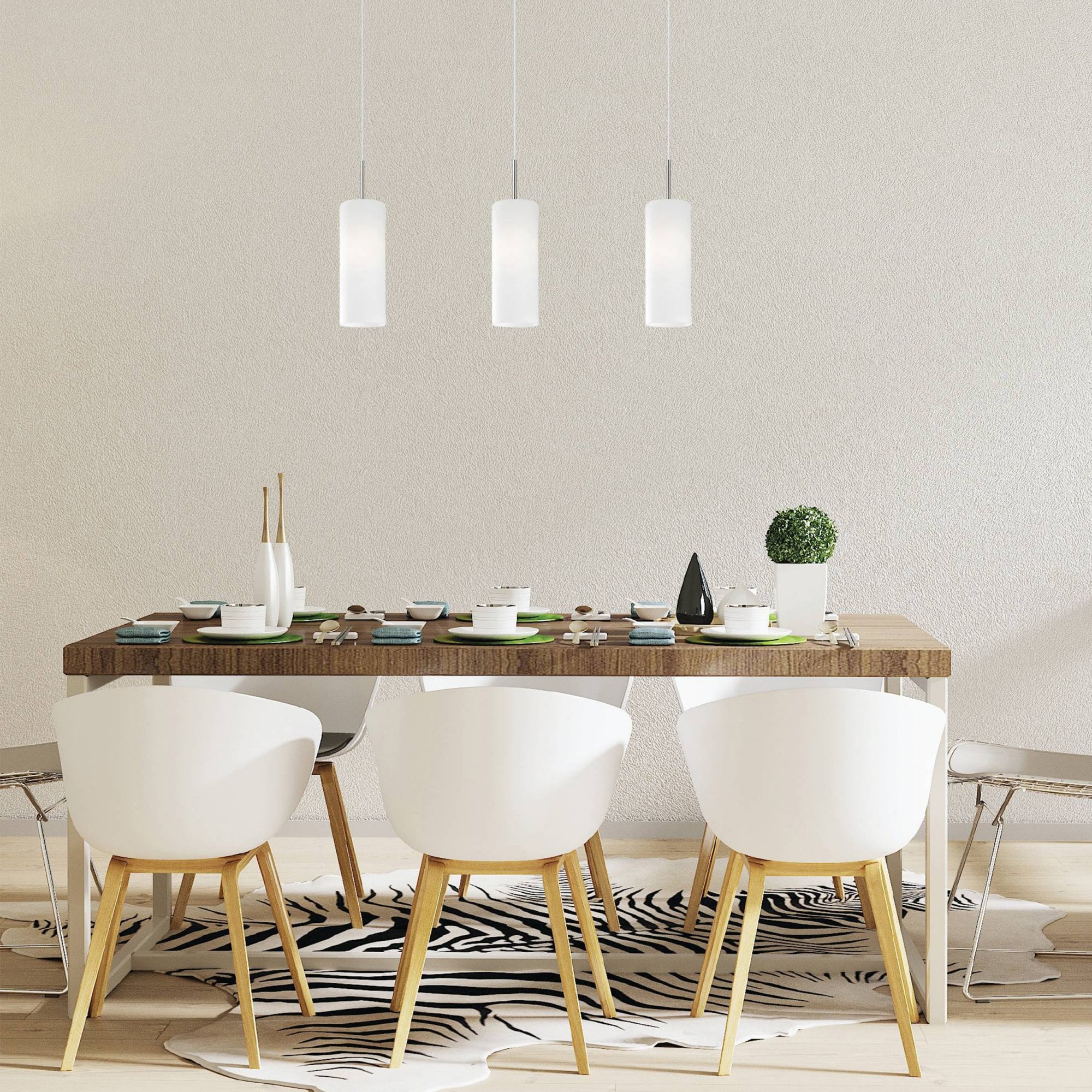 85978 TROY 3 Satin Nickel And White Glass And 3 Light Ceiling Pendant
