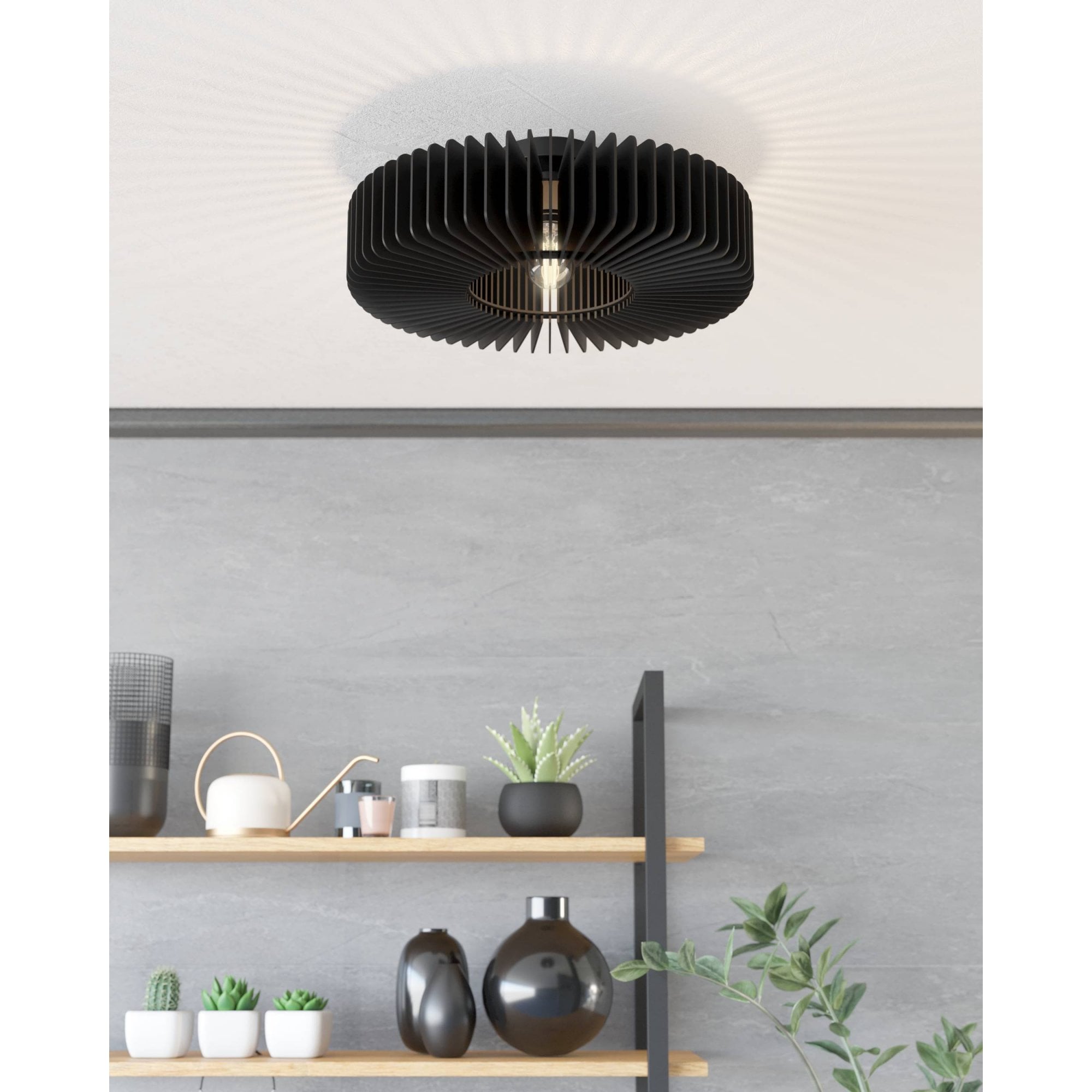 900831 Palombaia Black Wooden Ceiling Light