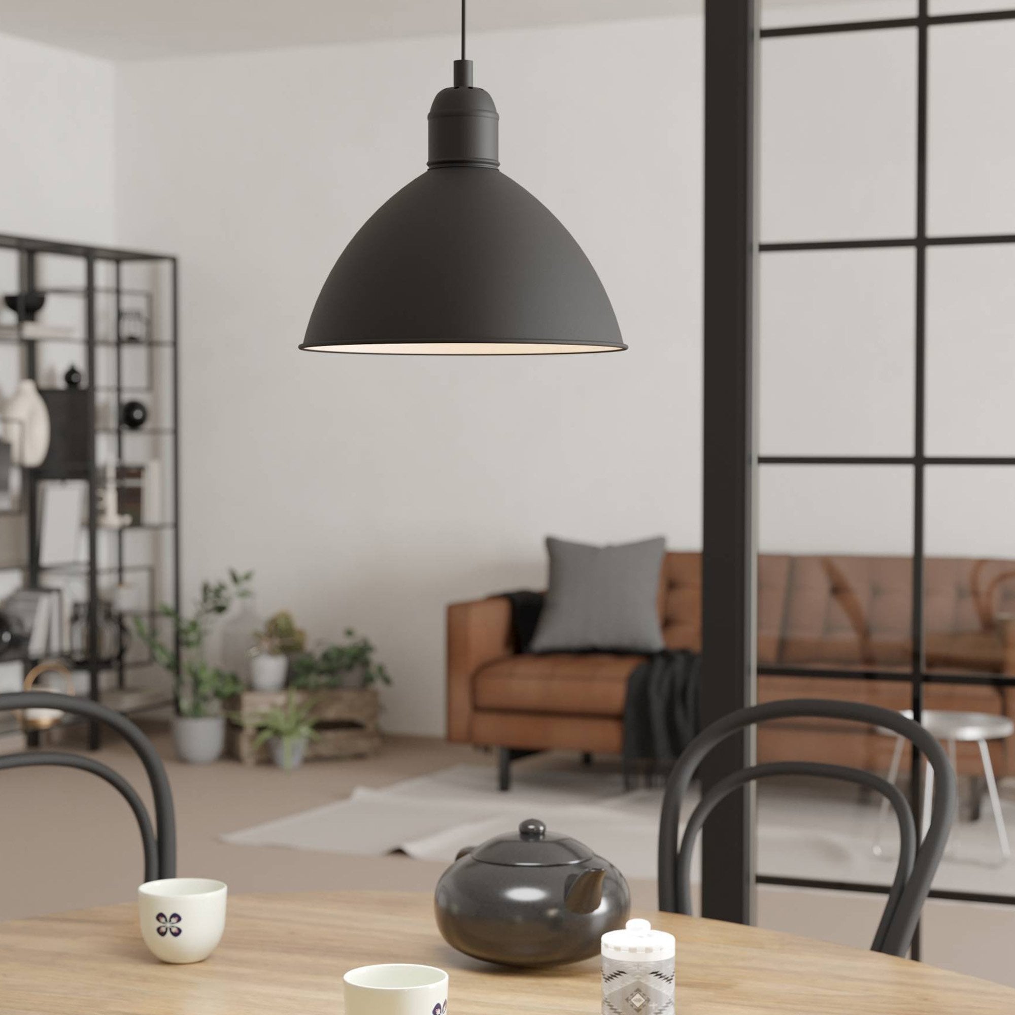 43878 Priddy Black Domed Single Pendant Light