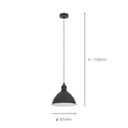 43878 Priddy Black Domed Single Pendant Light