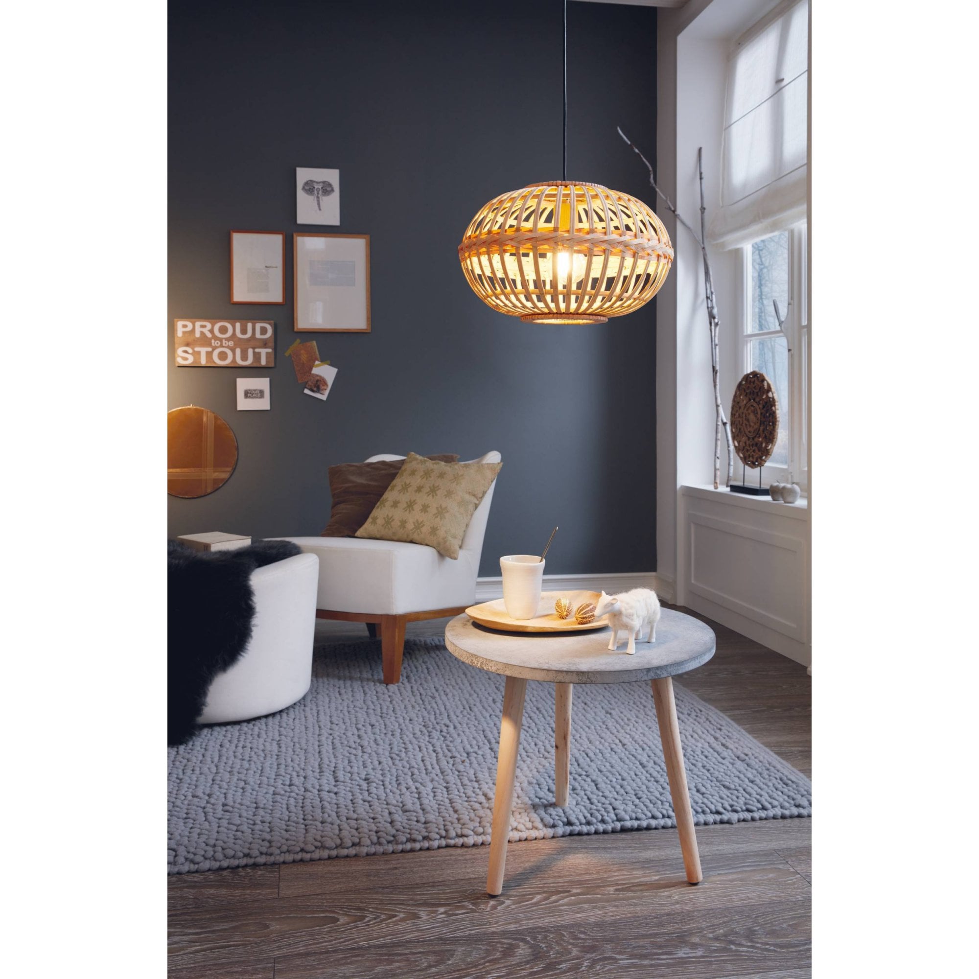 49771 Amsfield 1-Light Caged Rattan Single Pendant