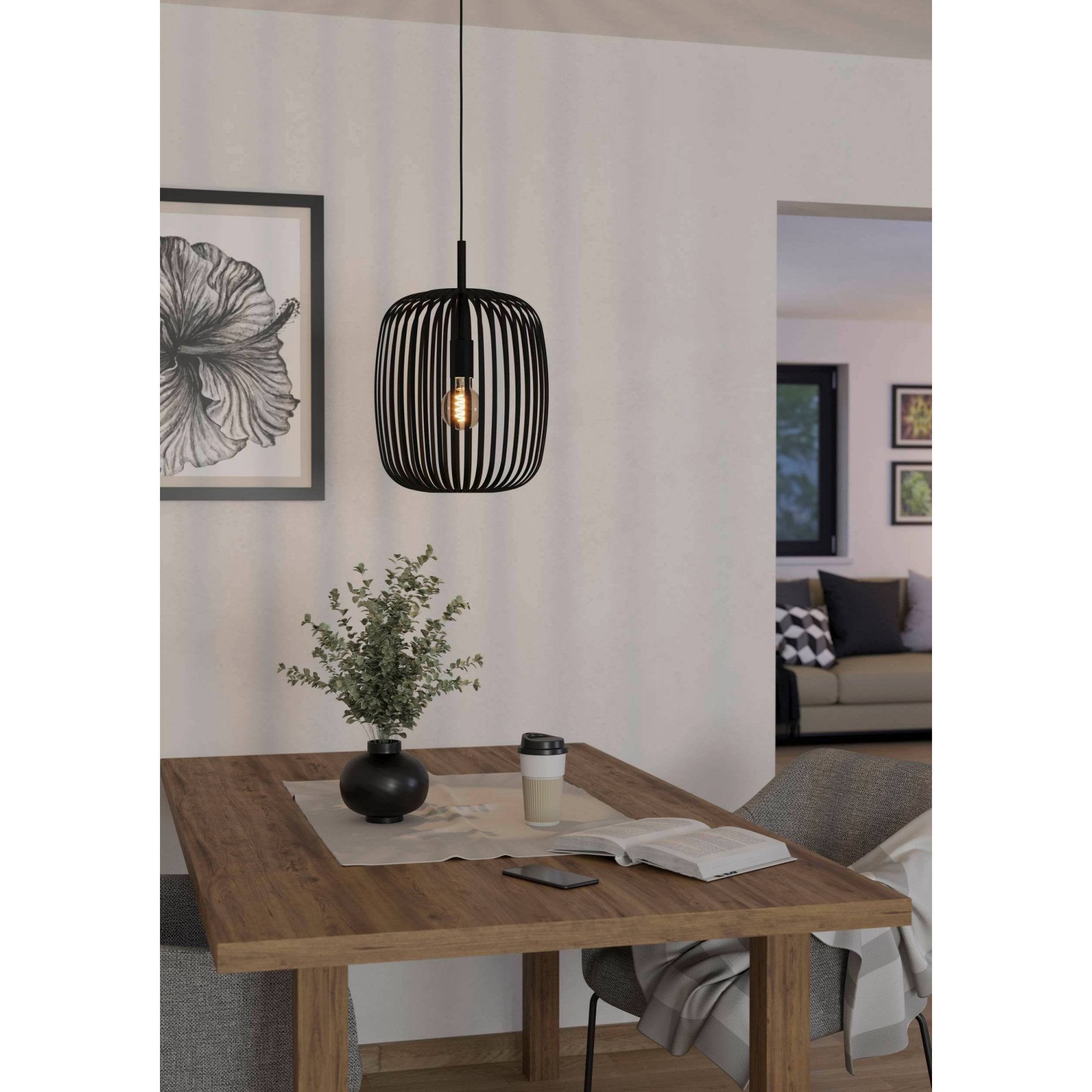 900494 Romazzina Black Caged Single Pendant Light