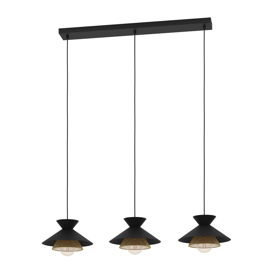 43886 Grizedale Black & Brass 3-light Pendant