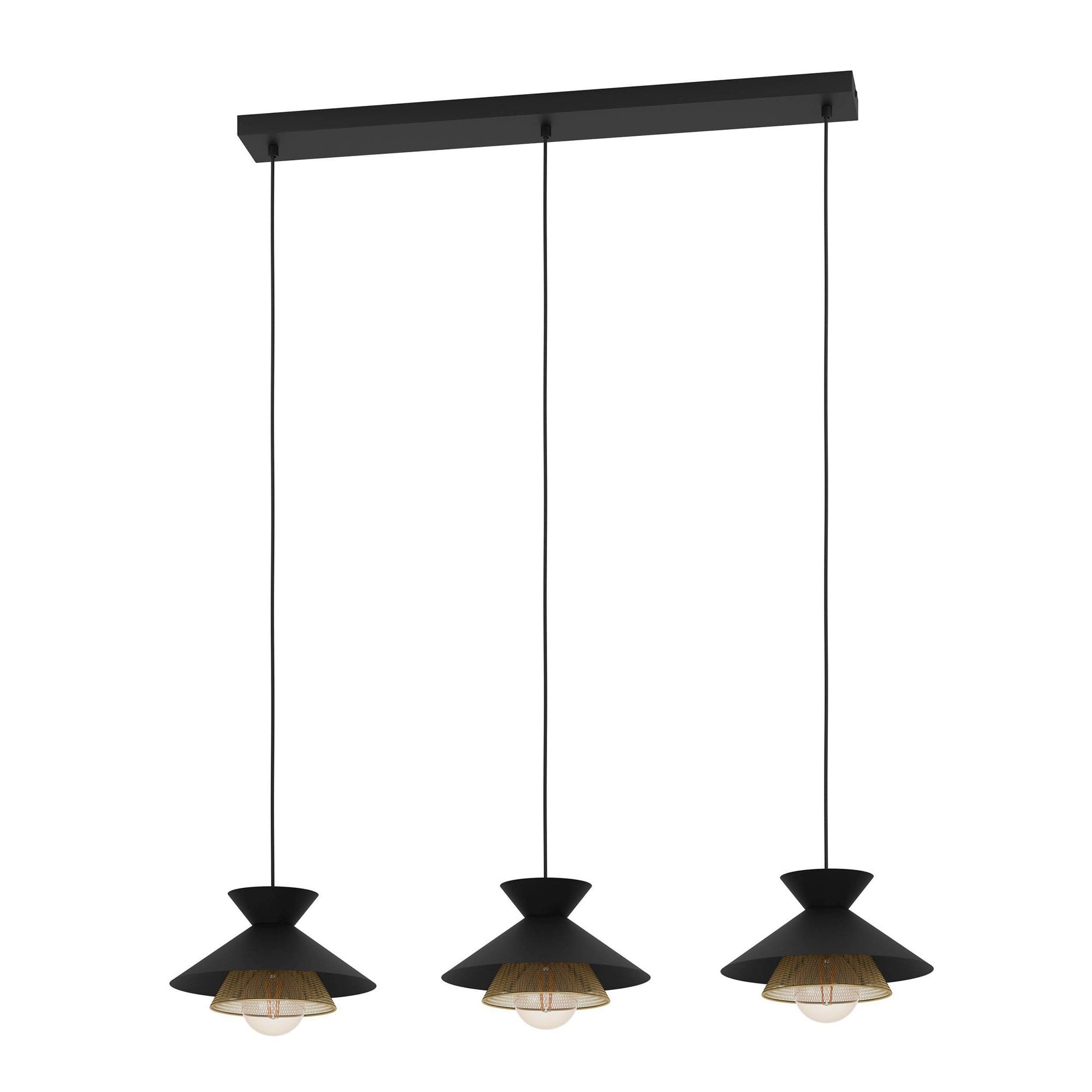 43886 Grizedale Black & Brass 3-light Pendant