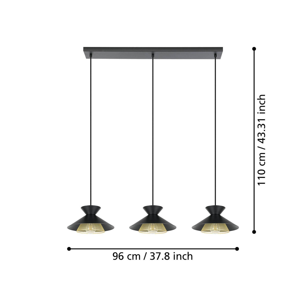 43886 Grizedale Black & Brass 3-light Pendant