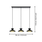 43886 Grizedale Black & Brass 3-light Pendant