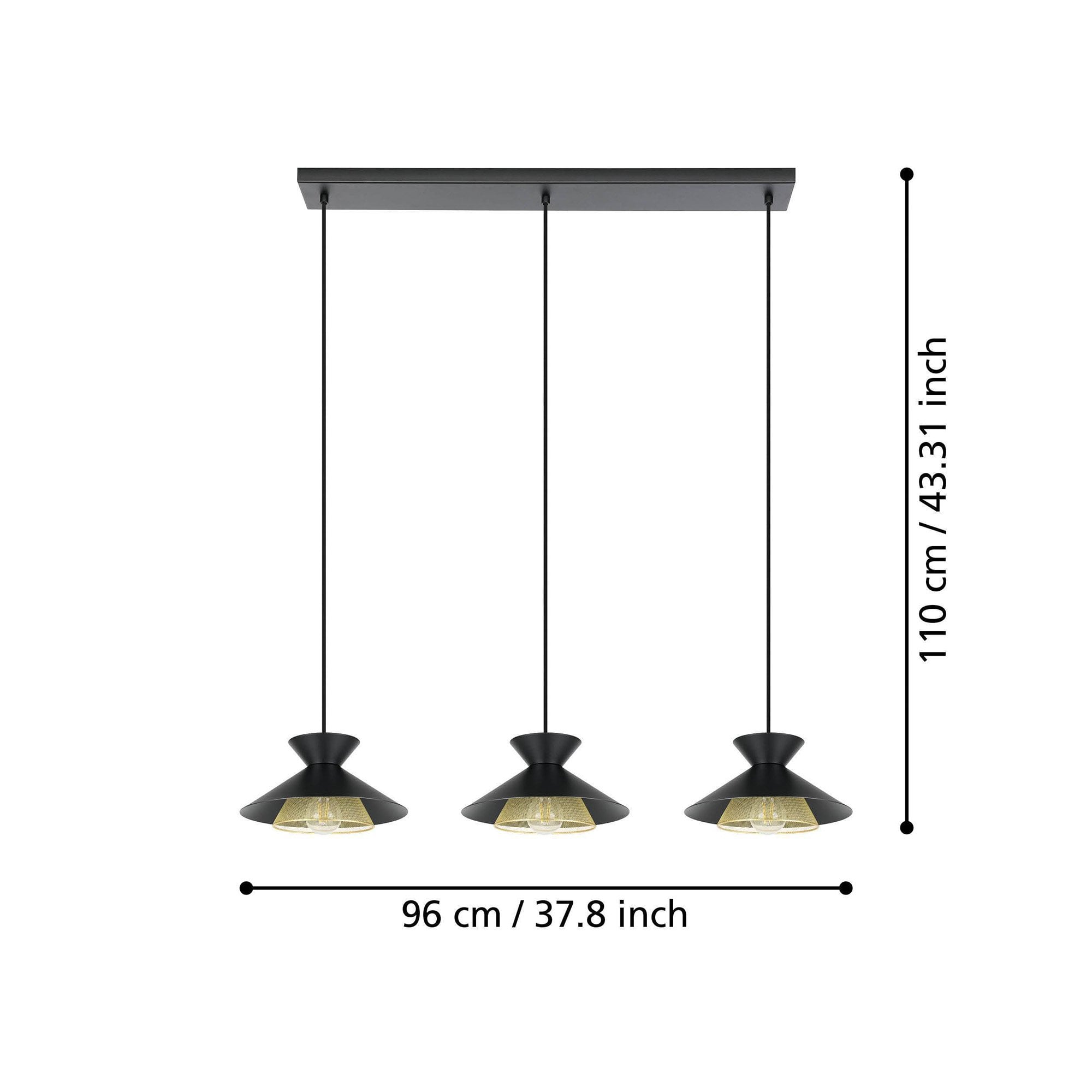43886 Grizedale Black & Brass 3-light Pendant