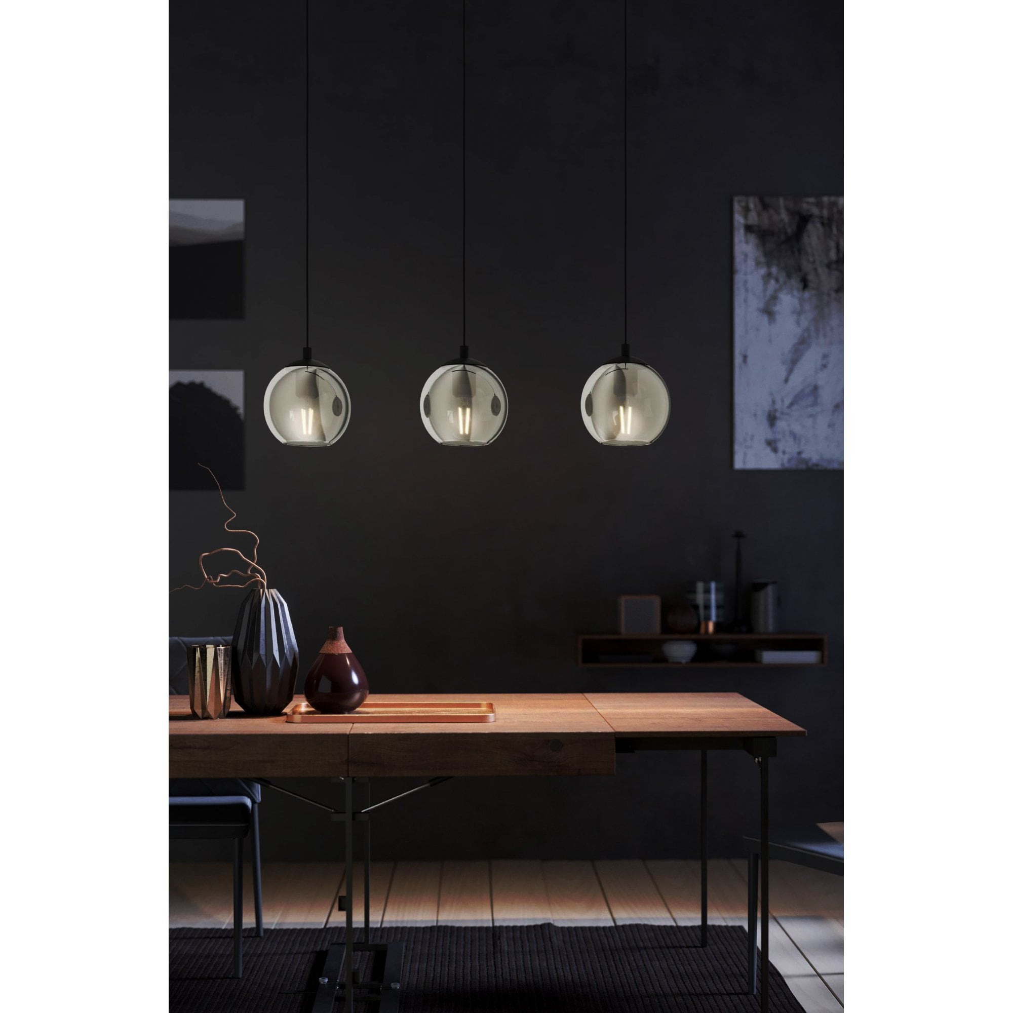 98652 Ariscani Smoked Black Glass 3-Light Pendant
