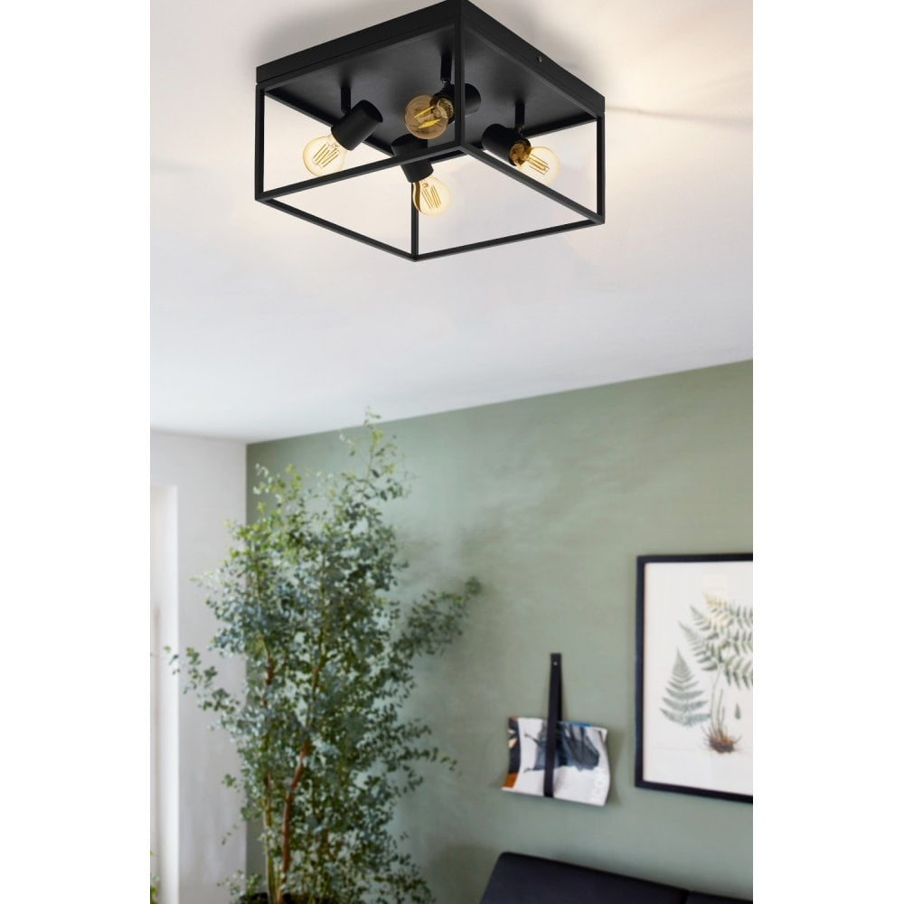 98334 Silentina 4-Light Industrial Caged 4-Spotlight Ceiling Light