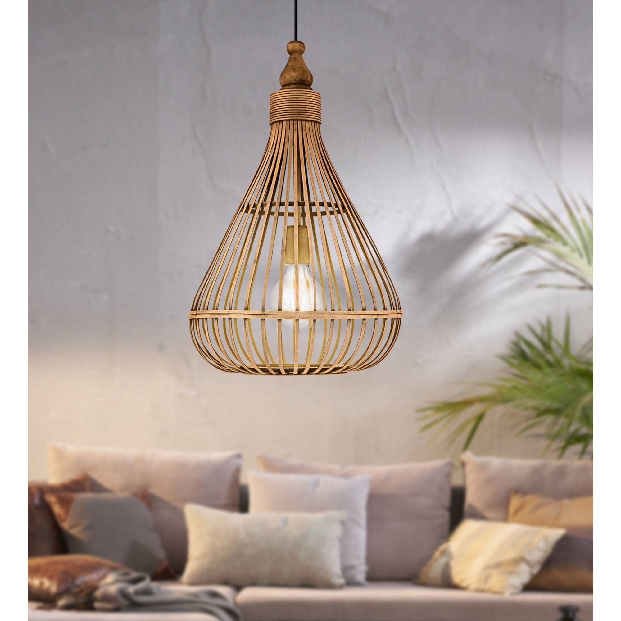 49772 Amsfield 1-Light Caged Teardrop Rattan Single Pendant