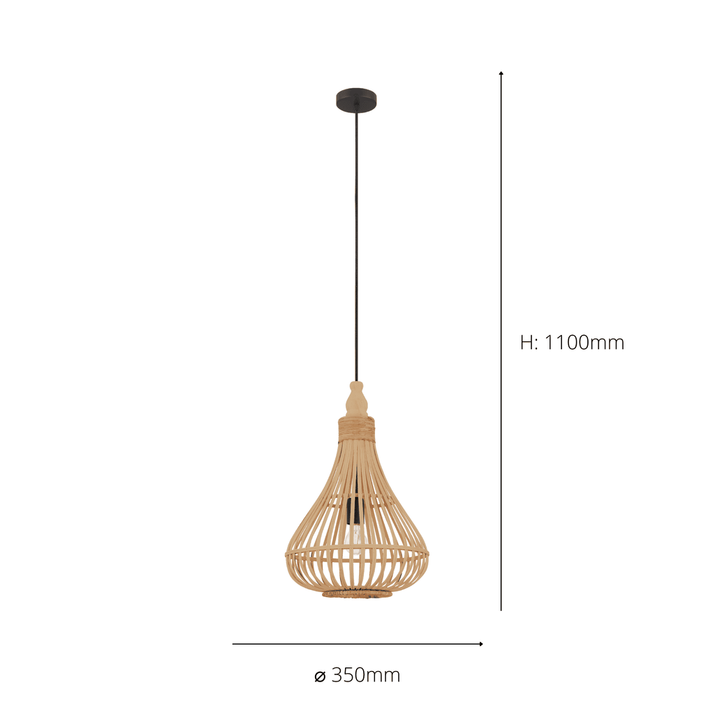 49772 Amsfield 1-Light Caged Teardrop Rattan Single Pendant