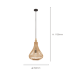 49772 Amsfield 1-Light Caged Teardrop Rattan Single Pendant