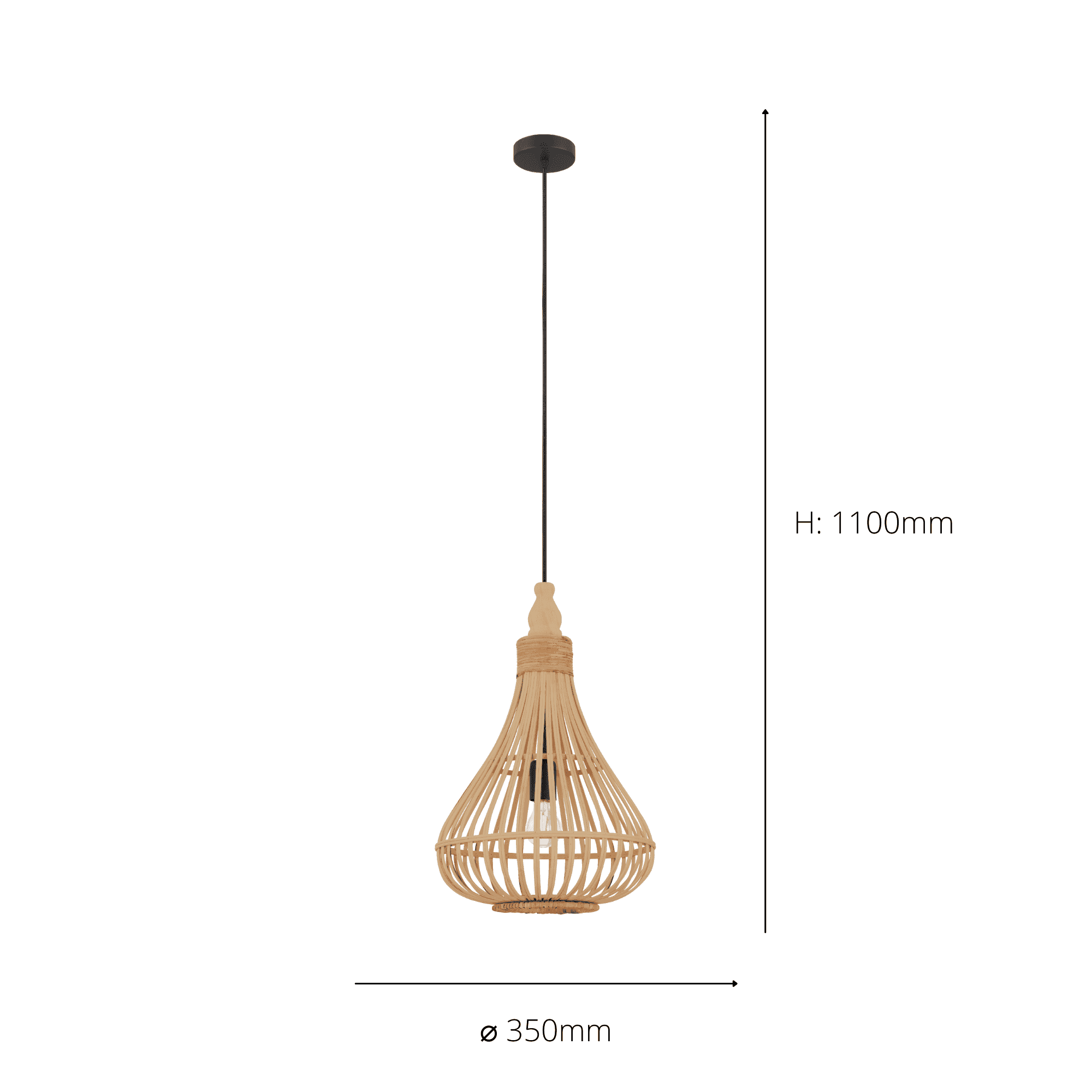 49772 Amsfield 1-Light Caged Teardrop Rattan Single Pendant