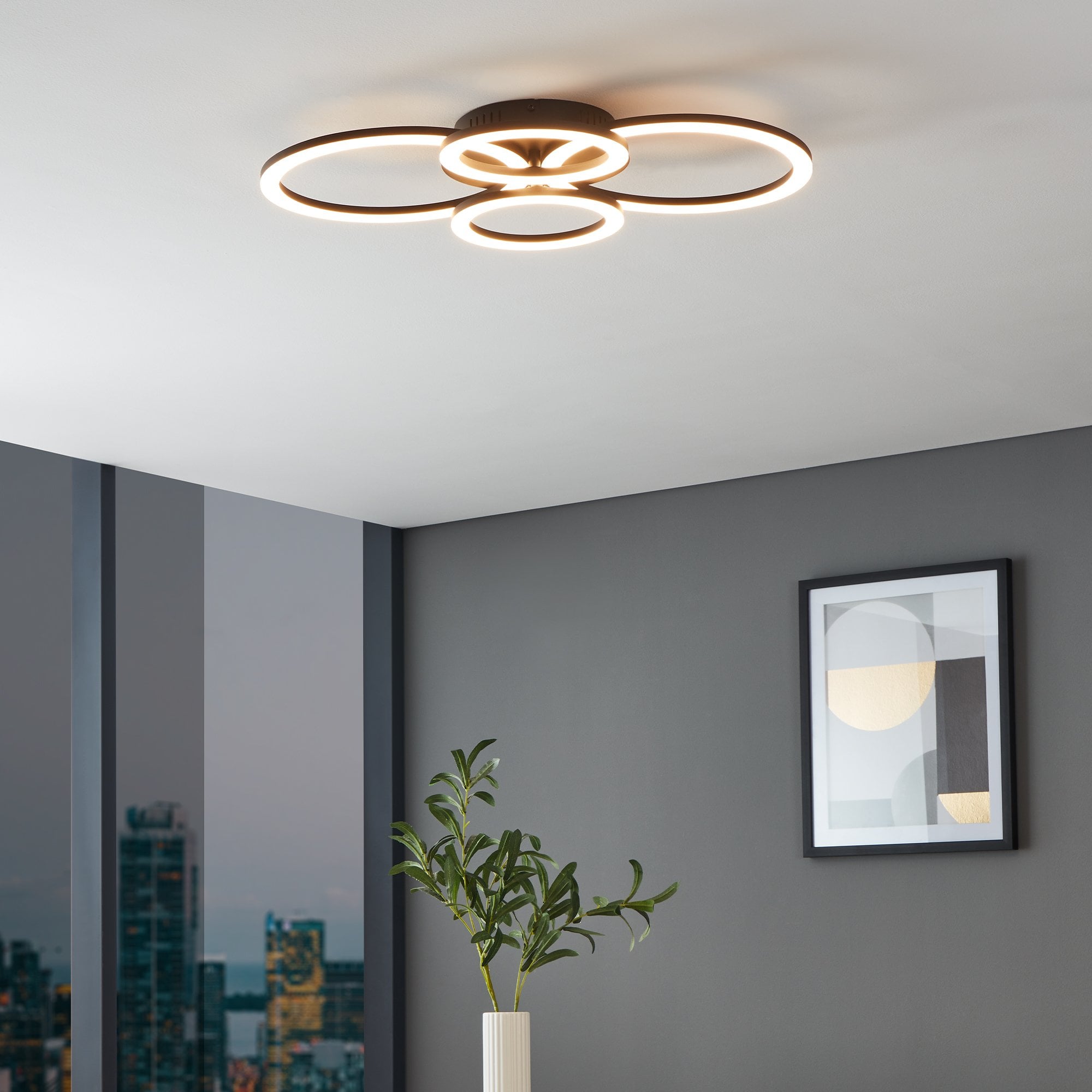900319 Parrapos-Z Modern Black Steel Smart Control, Colour Changing Ceiling Light