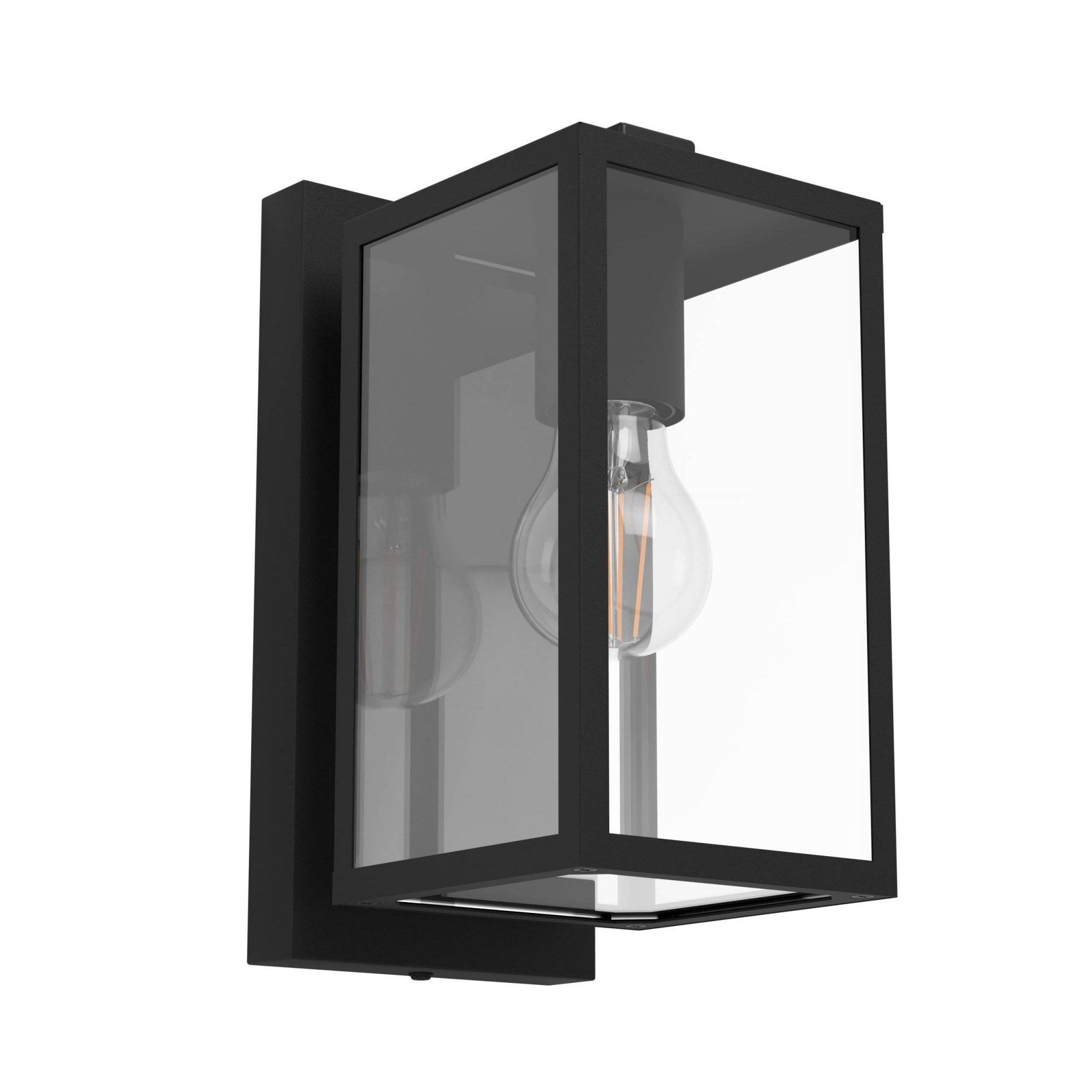 900288 Budrone Modern Black Steel & Clear Glass Outdoor Wall Light