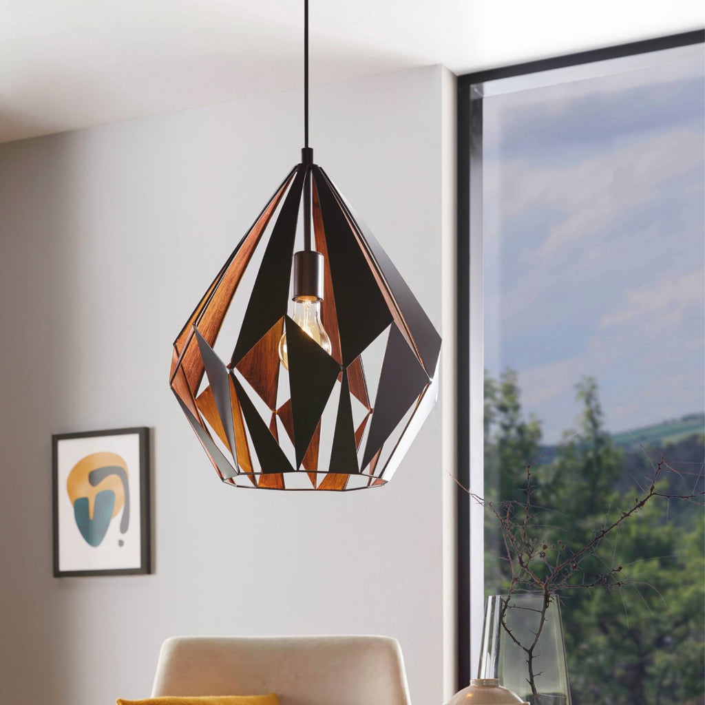 49878 Carlton 1 Black & Copper Geometric Pendant Light