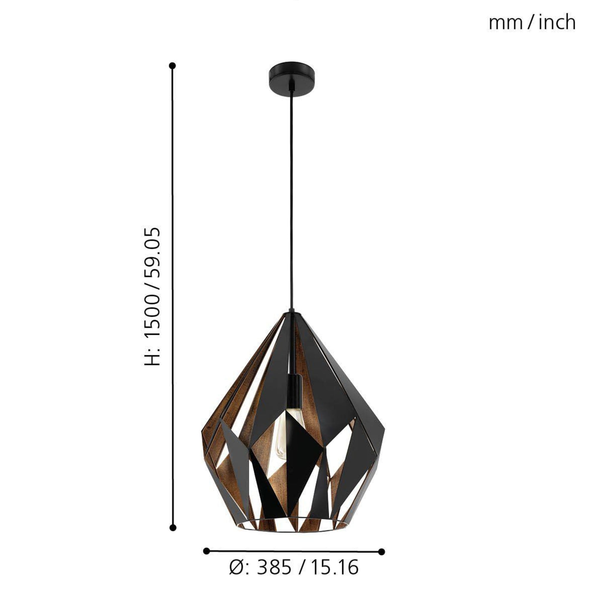 49878 Carlton 1 Black & Copper Geometric Pendant Light