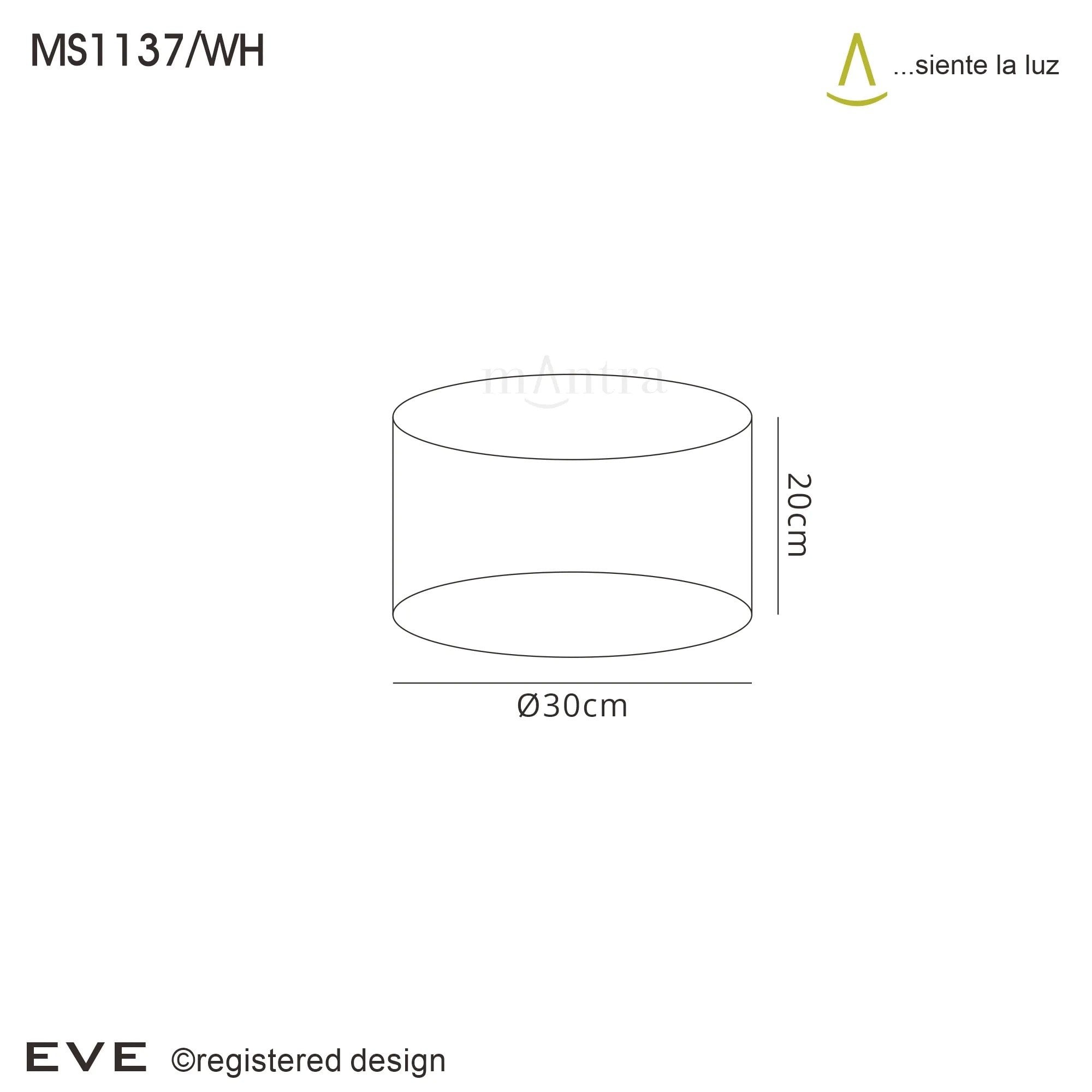 MS1137/WH Eve Medium Round White Wrinkle Fabric Shade