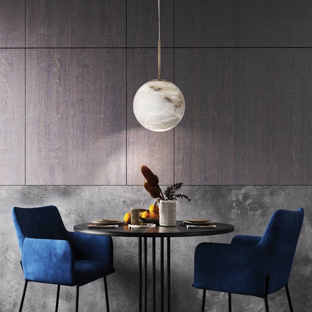 QN-KEPLER-1P-M-BG Kepler LED Alabaster Pendant Medium Brushed Gold