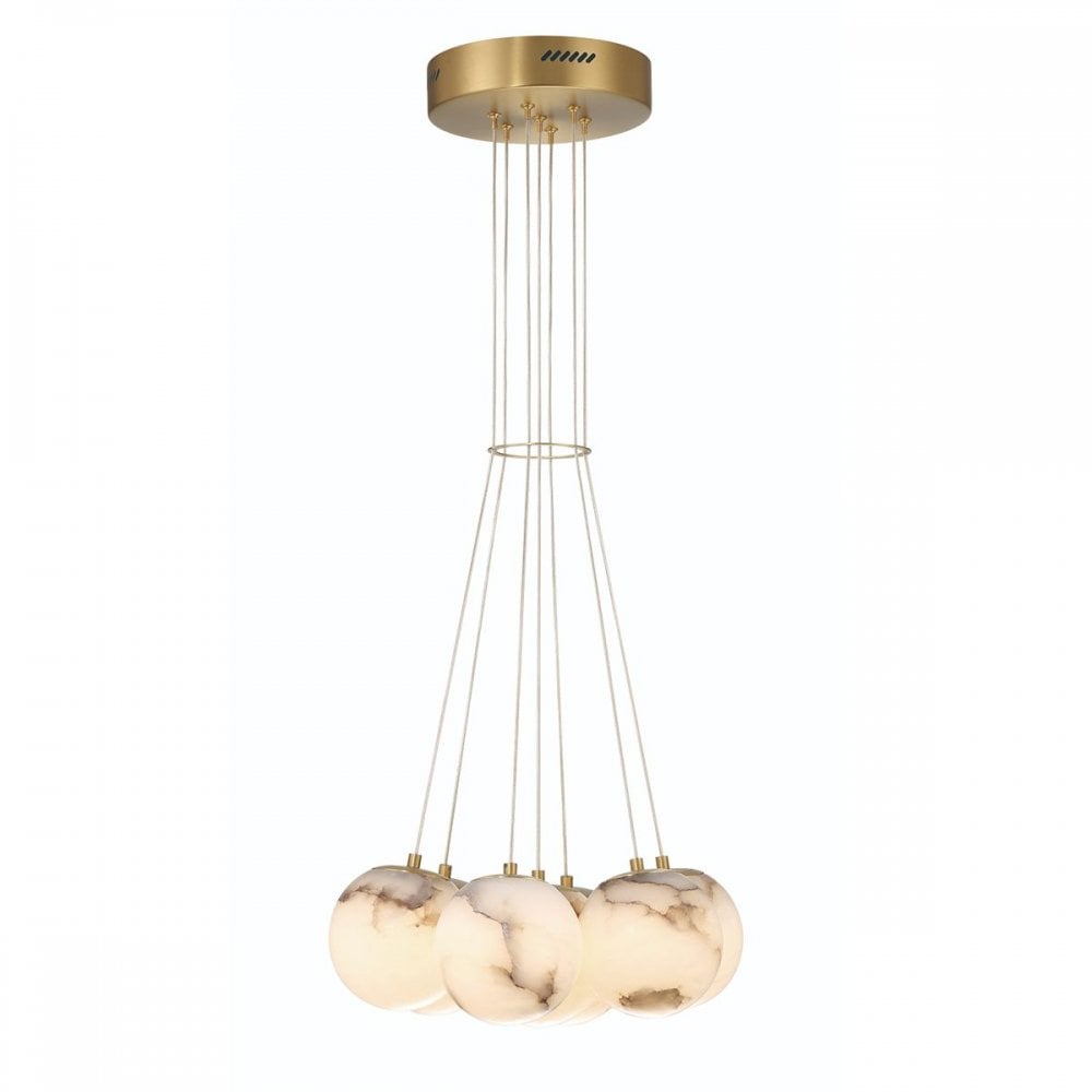 QN-KEPLER-7P-BG Kepler 7 Light LED Alabaster Cluster Pendant Brushed Gold