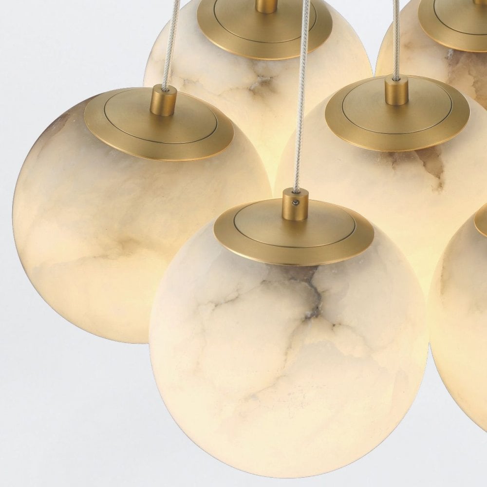 QN-KEPLER-7P-BG Kepler 7 Light LED Alabaster Cluster Pendant Brushed Gold