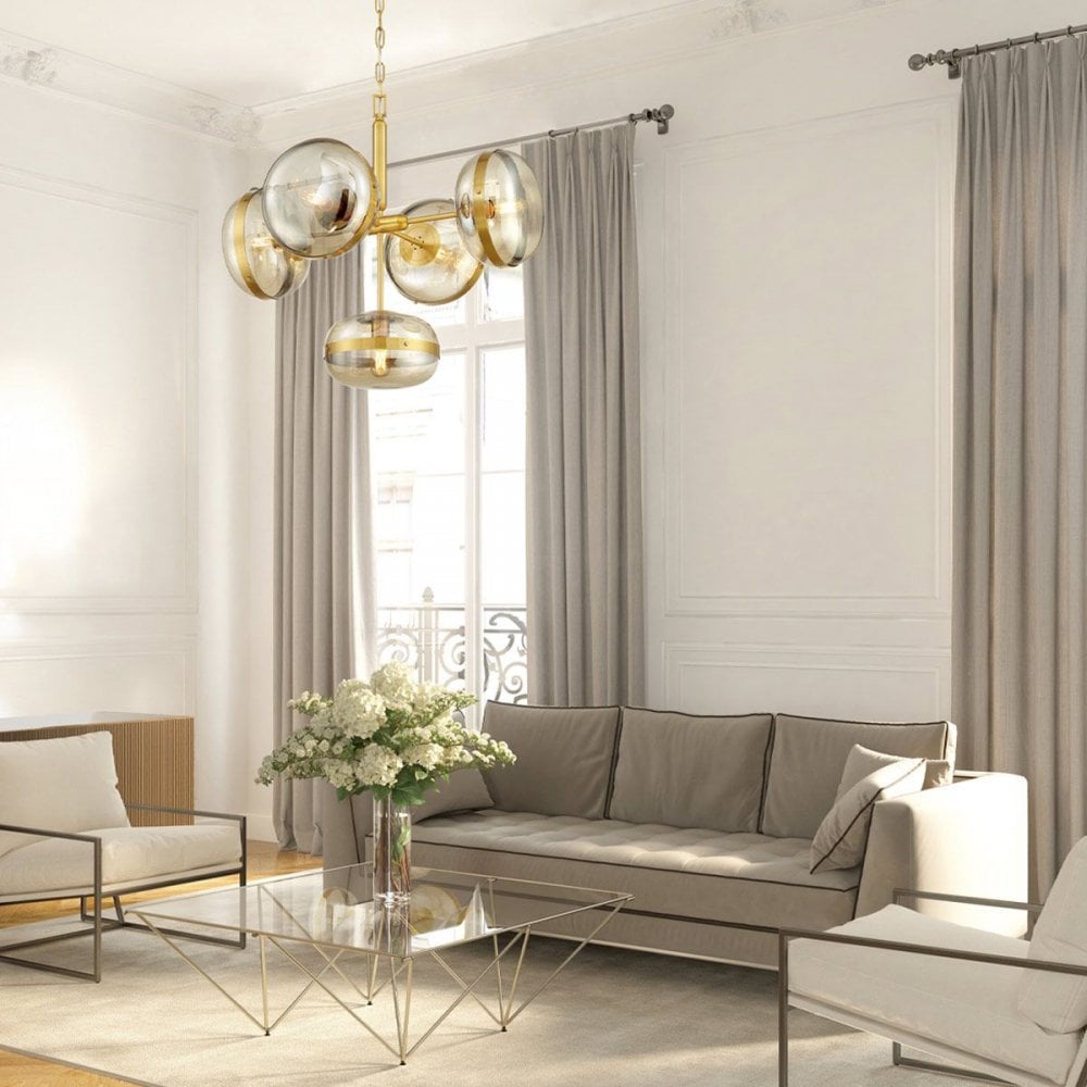 QN-NOTTINGHAM-5P-AB Nottingham 5 Light Pendant chandelier Antique Brass