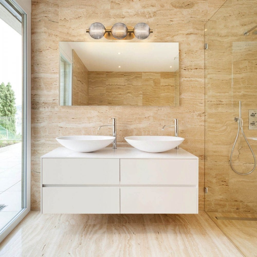 QN-PALMAS-3W-BG Palmas 3 Light LED Bathroom Wall Light Brushed Gold