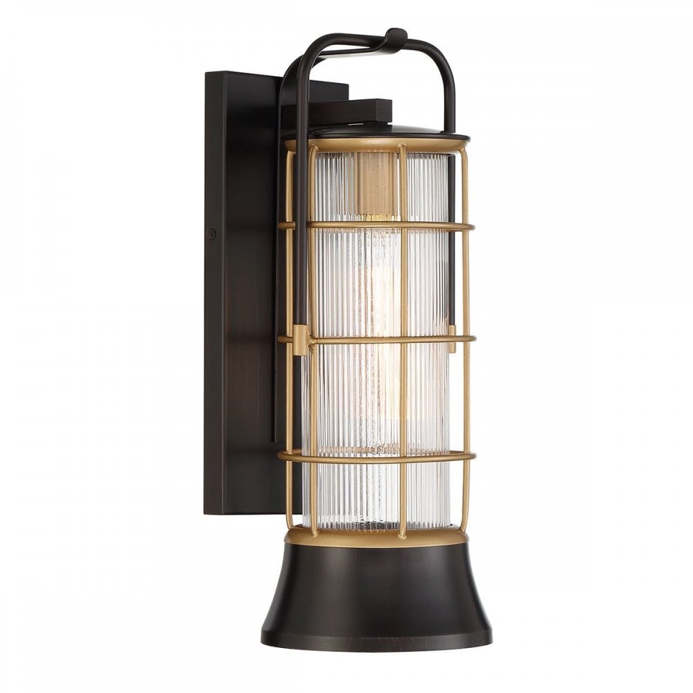 QN-RIVAMAR-M-BLK-GD Rivamar 1 Light Outdoor Wall Light Medium Black and Brushed Gold