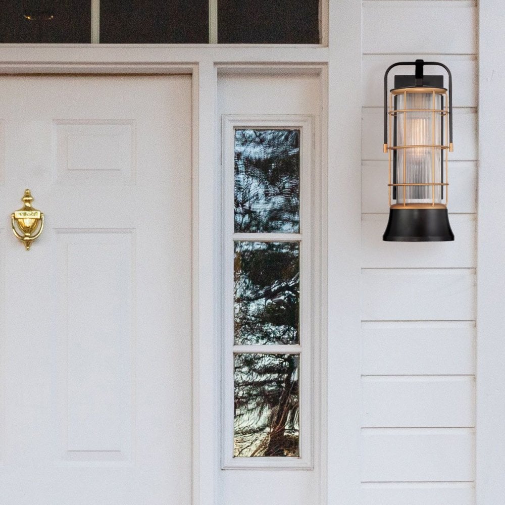 QN-RIVAMAR-M-BLK-GD Rivamar 1 Light Outdoor Wall Light Medium Black and Brushed Gold