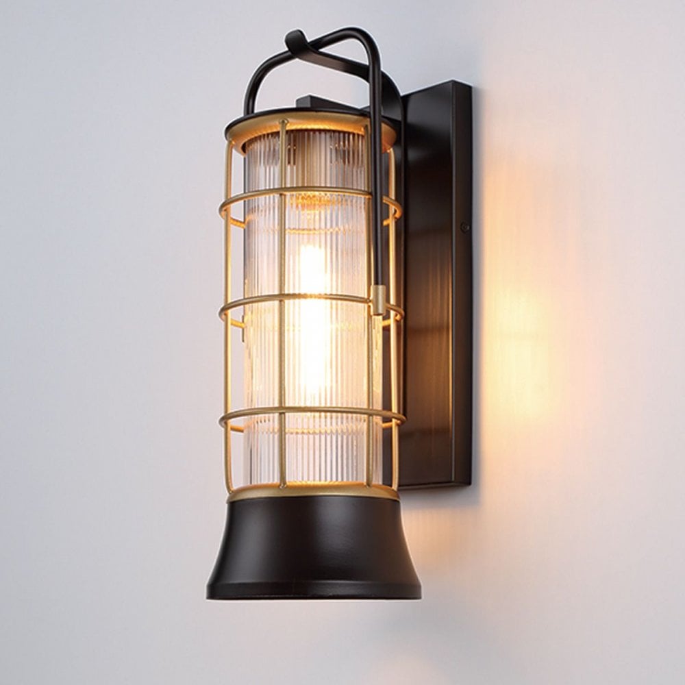 QN-RIVAMAR-M-BLK-GD Rivamar 1 Light Outdoor Wall Light Medium Black and Brushed Gold
