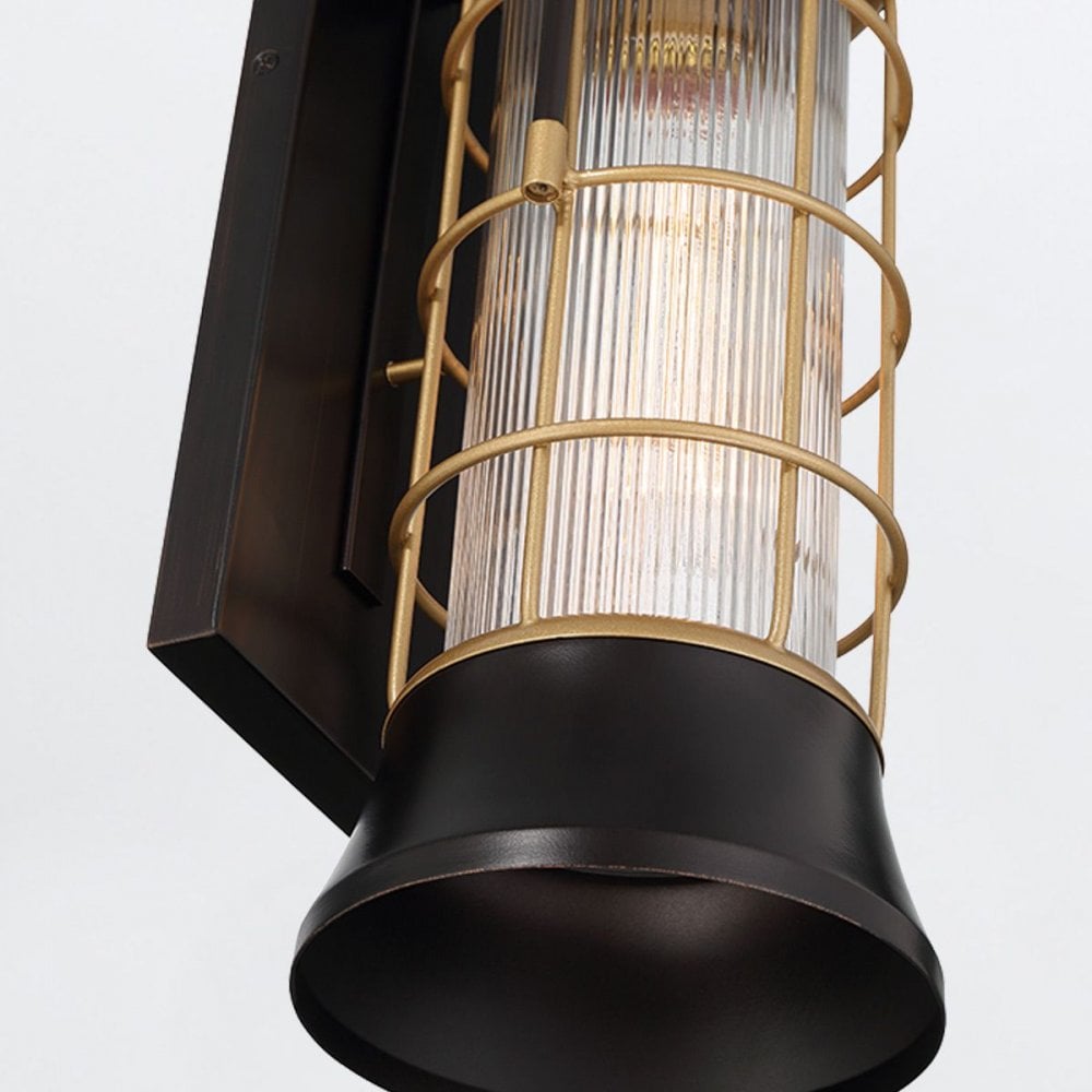 QN-RIVAMAR-M-BLK-GD Rivamar 1 Light Outdoor Wall Light Medium Black and Brushed Gold