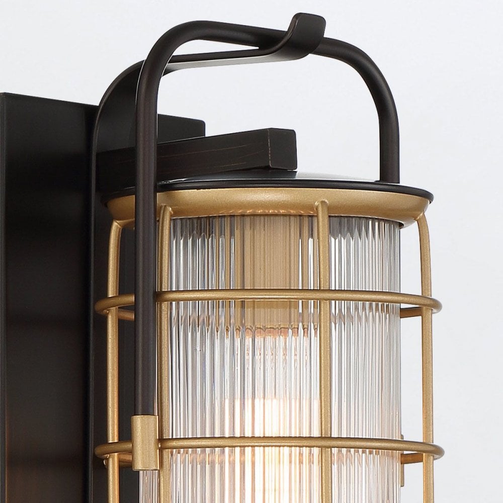 QN-RIVAMAR-S-BLK-GD Rivamar 1 Light Outdoor Wall Light Small Black and Brushed Gold
