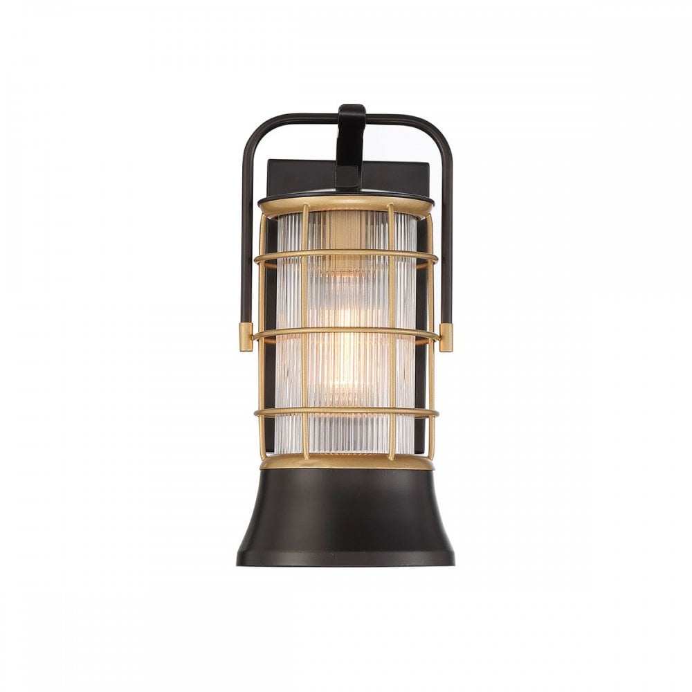 QN-RIVAMAR-S-BLK-GD Rivamar 1 Light Outdoor Wall Light Small Black and Brushed Gold
