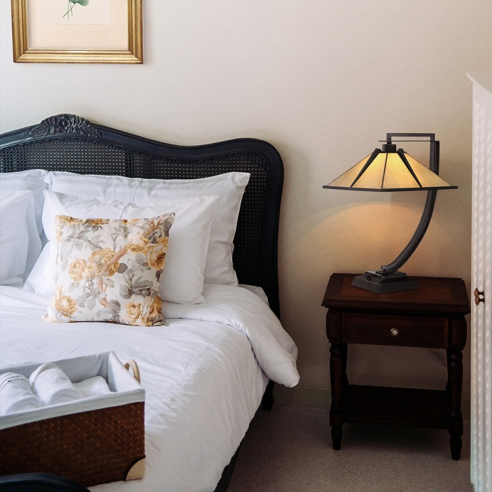QZ-POMEROY-TL Pomeroy 1 Light Table Lamp Western Bronze with Art Glass Shade