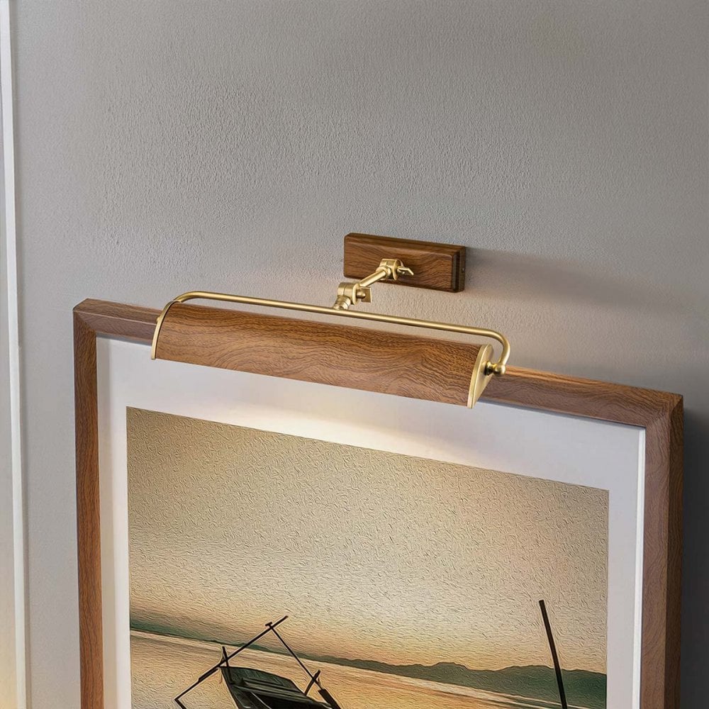 WINCHFIELD-PLM-AB-OAK Winchfield 2 Light Medium Picture Light Aged Brass & Oak Effect