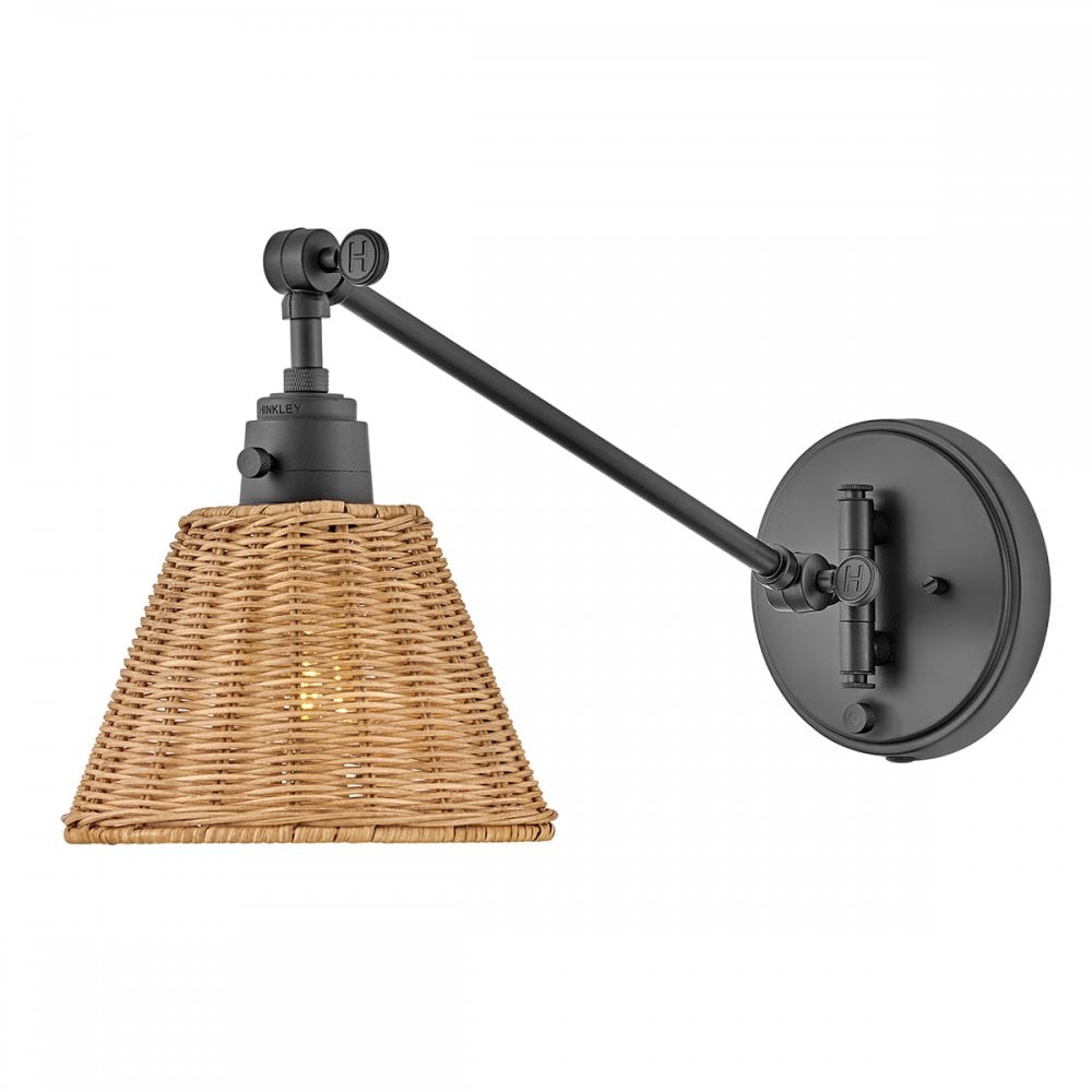 HK-ARTI-1W-BK-NR Arti 1 Light Wall Light Black, Natural Rattan Shade (S)