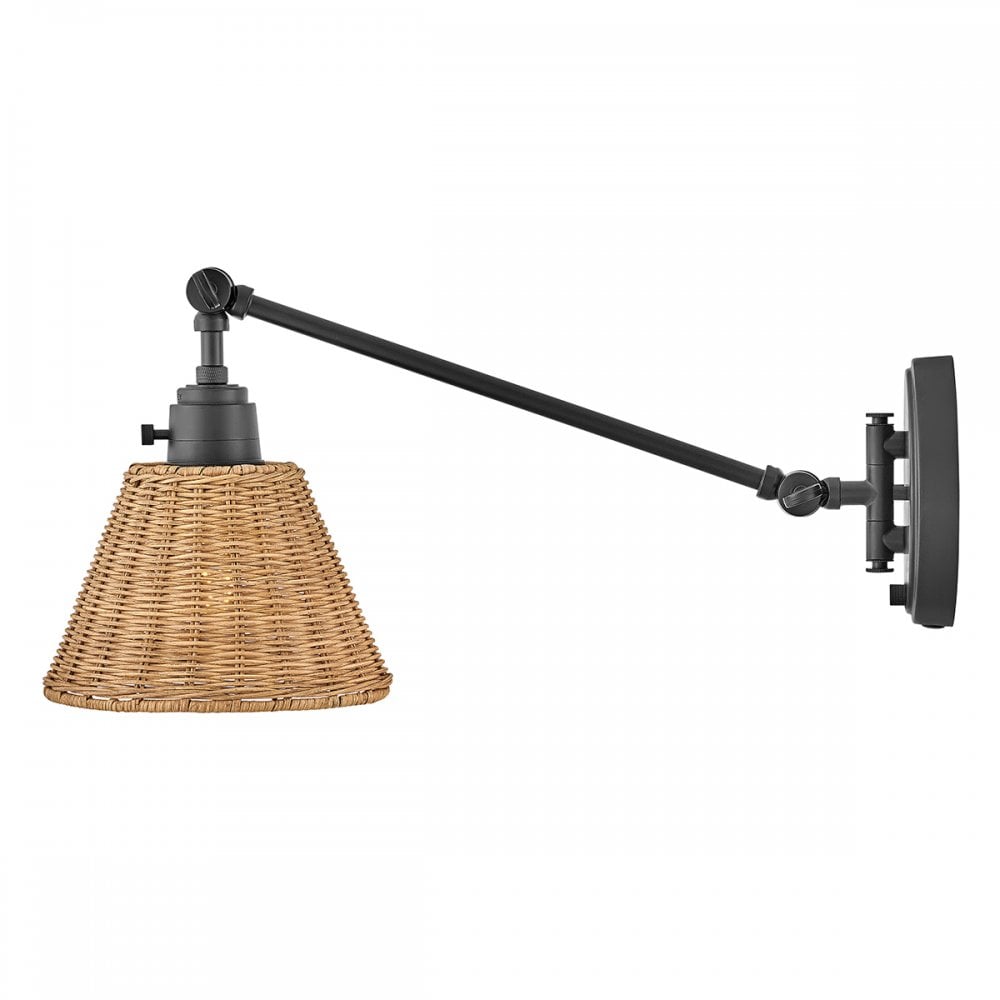 HK-ARTI-1W-BK-NR Arti 1 Light Wall Light Black, Natural Rattan Shade (S)