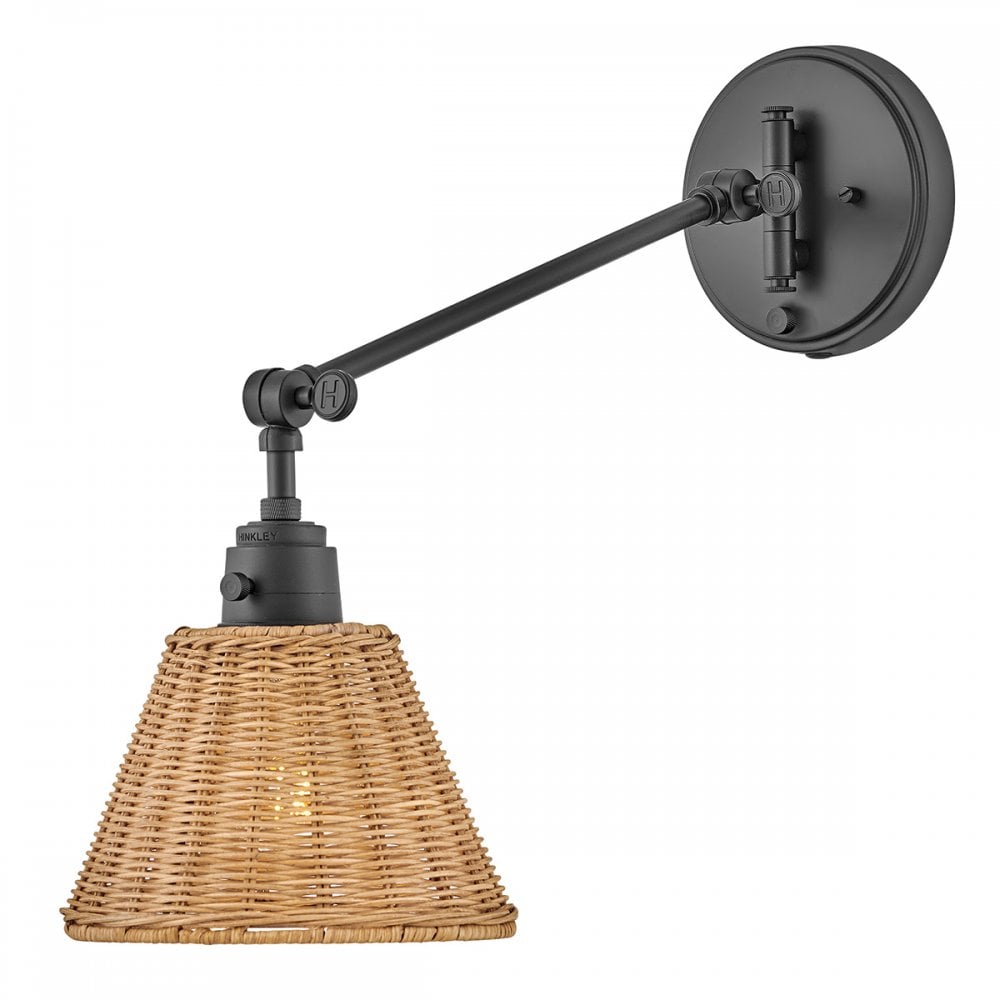 HK-ARTI-1W-BK-NR Arti 1 Light Wall Light Black, Natural Rattan Shade (S)
