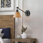 HK-ARTI-1W-BK-NR Arti 1 Light Wall Light Black, Natural Rattan Shade (S)