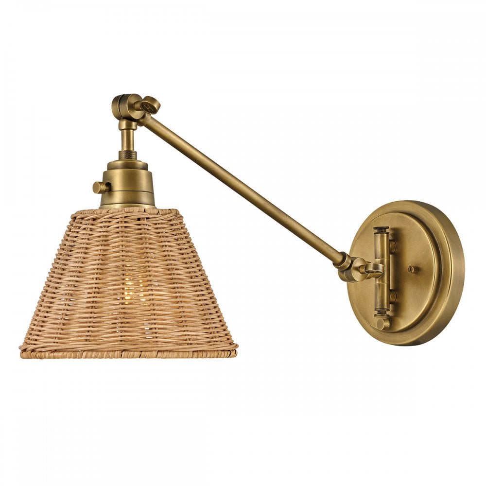 HK-ARTI-1W-HB-NR Arti 1 Light Wall Light Heritage Brass, Natural Rattan Shade