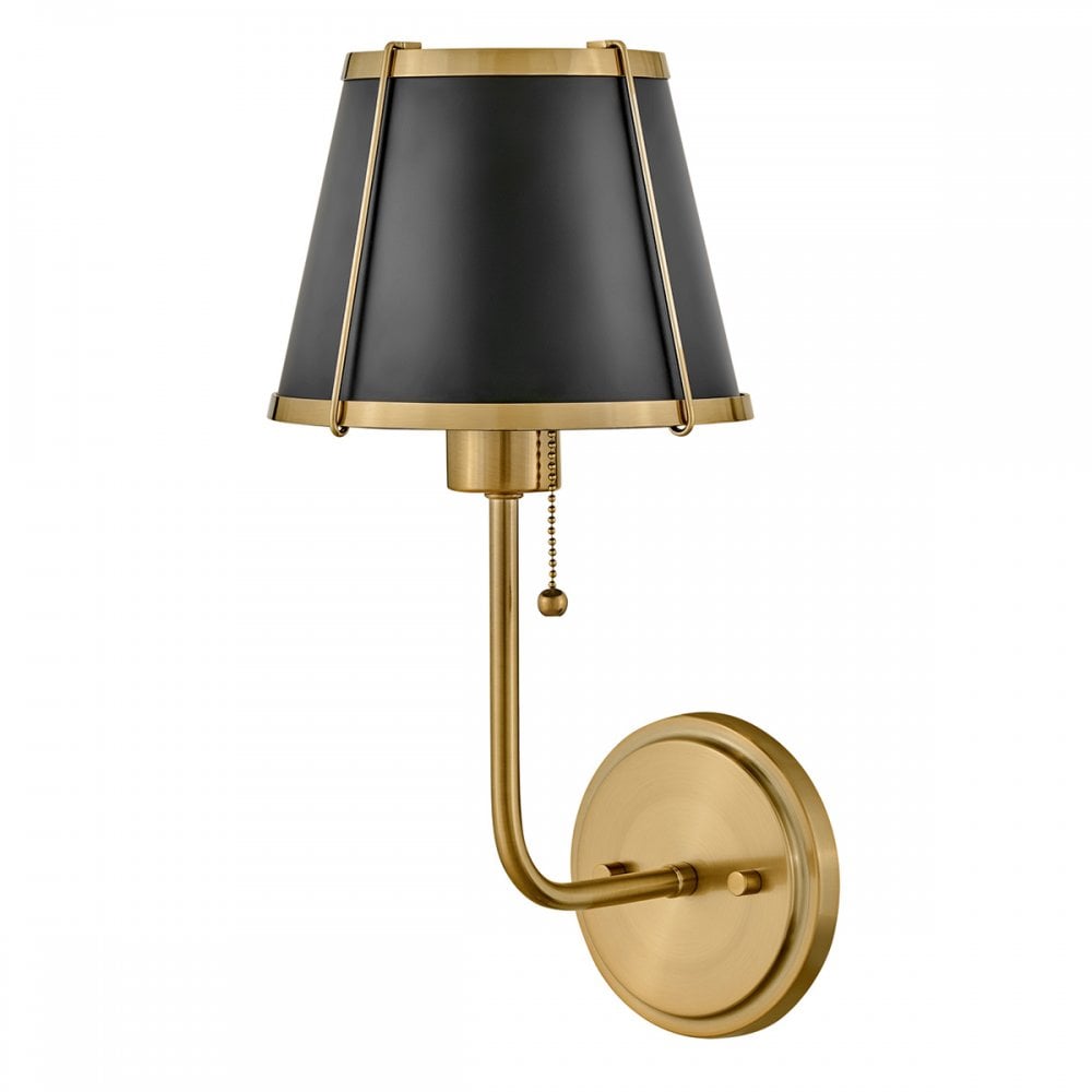HK-CLARKE1-BR-BK Clarke 1 Light Wall Light Warm Brass & Black Metal Shade