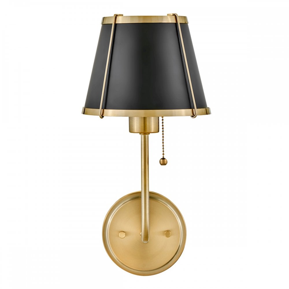 HK-CLARKE1-BR-BK Clarke 1 Light Wall Light Warm Brass & Black Metal Shade