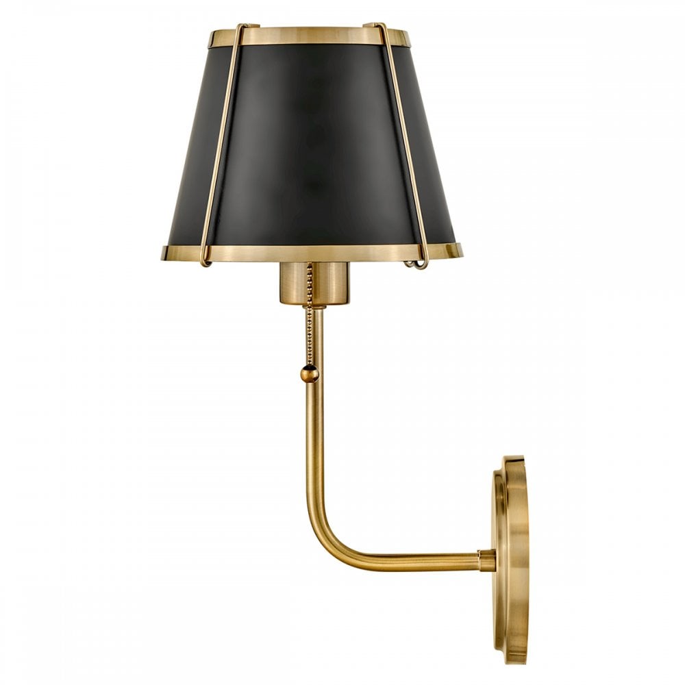 HK-CLARKE1-BR-BK Clarke 1 Light Wall Light Warm Brass & Black Metal Shade